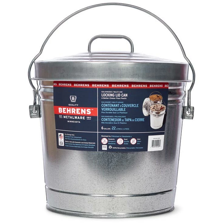 Behrens Metalware Salts Behrens 6 Gallon Galvanized Steel Locking Lid Trash Can With Lid