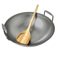 Outdoor Home Big Green Egg Carbon Steel Wok With Bamboo Wok Shovel
